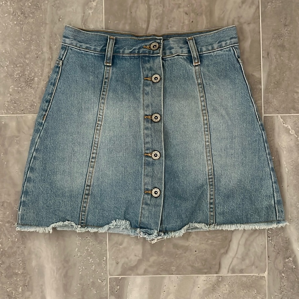 Forever 21 Faded Denim Button Front Mini Skirt